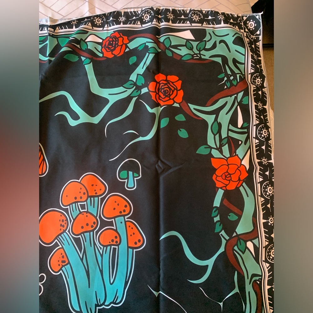 Sunburst wall tapestries trippy mushrooms colorful black teal orange NWT - Picture 3 of 6